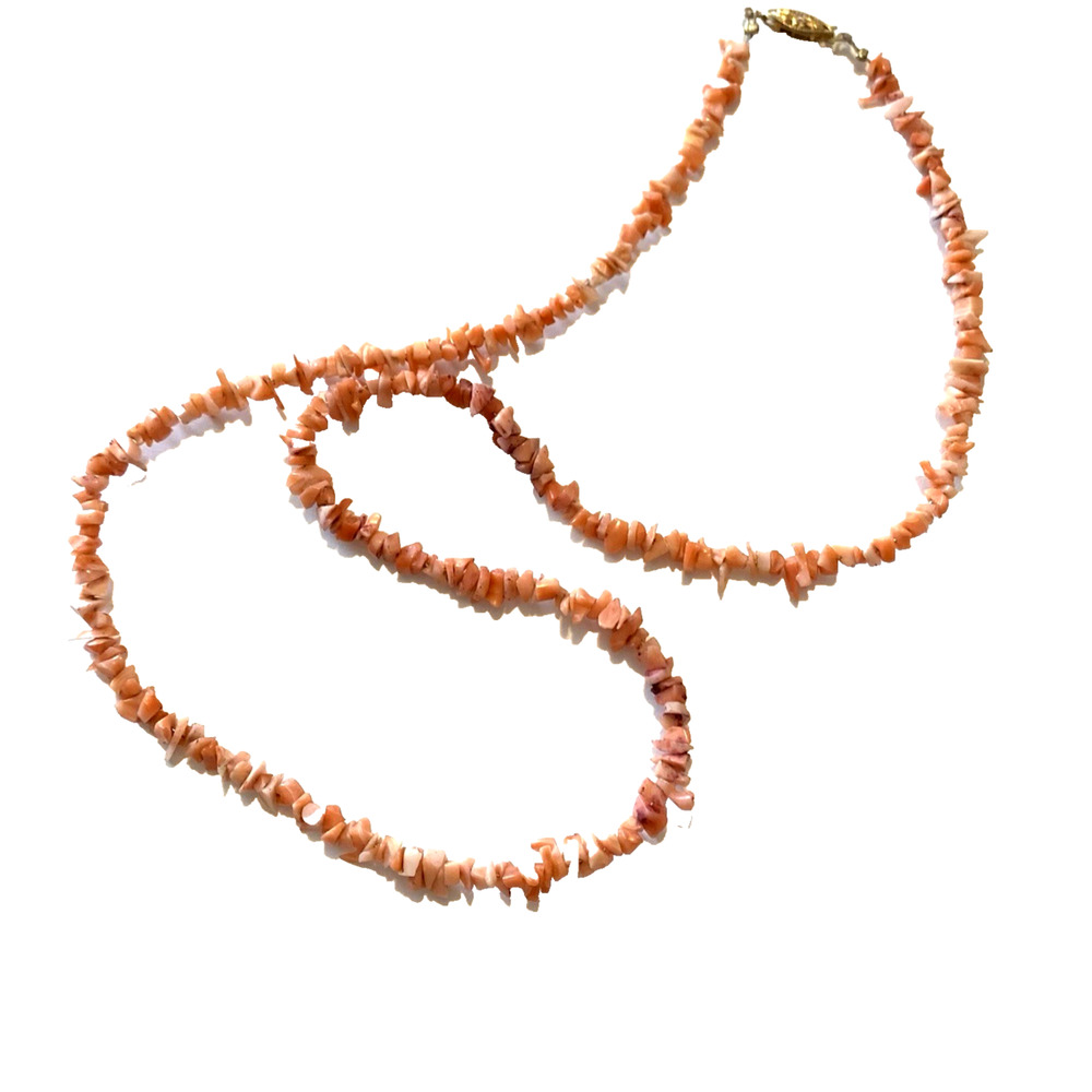 Vintage Natural Pink Coral Chip Necklace Dainty Classic ~22" Long